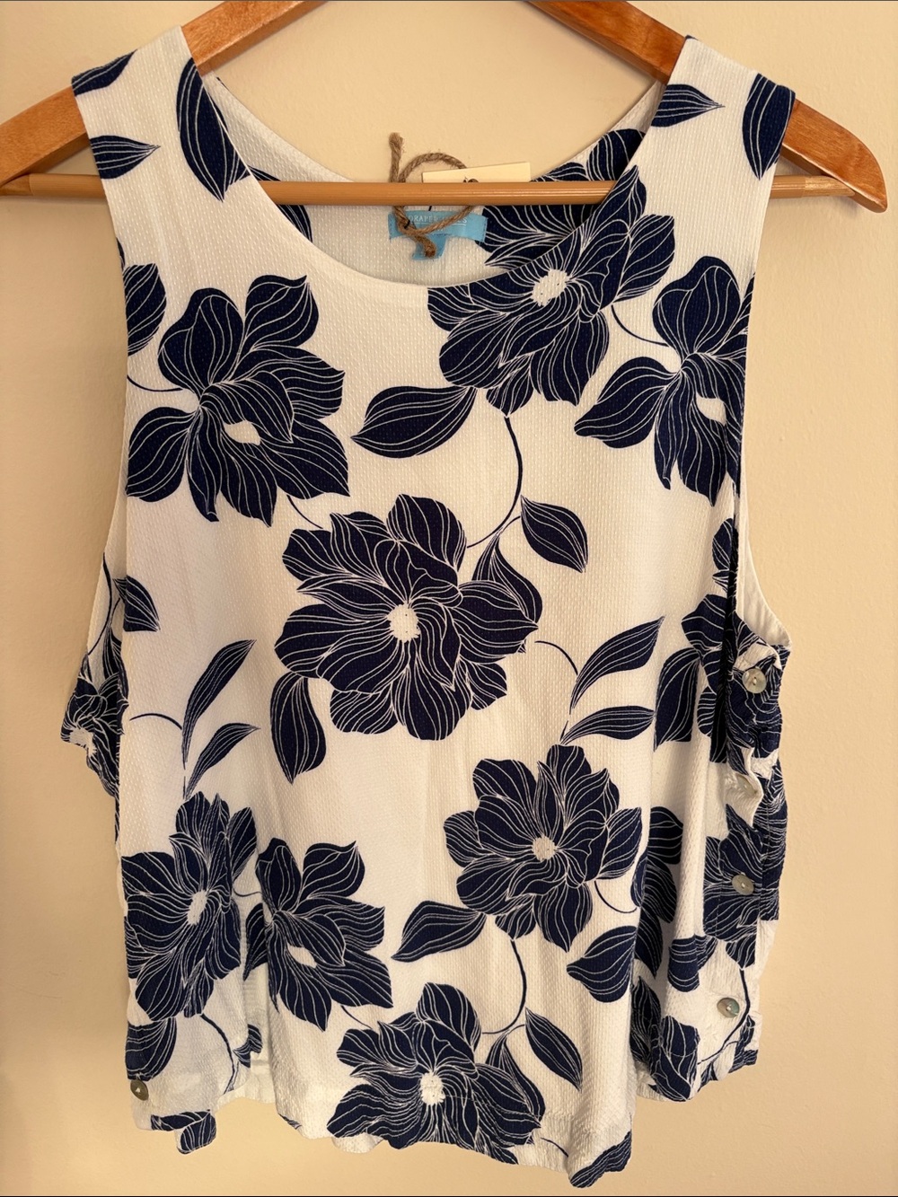 Draper James Navy Floral Sleeveless Tank on White